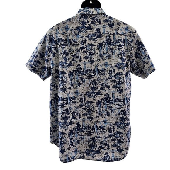 Columbia Men’s Sailboat Lighthouse Print Button Up Short Sleeve Shirt Sz Medium - Picture 2 of 15